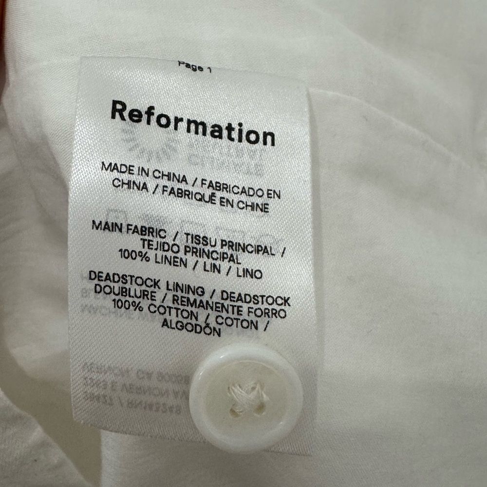 REFORMATION Huckleberry Linen Button Front Mini Dress in White - Picture 14 of 14